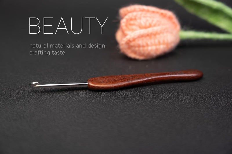 sevensun Mimosa 4.5mm Single Crochet Hook, Available in 0.6mm-6.5mm, Ergonomic Hand Polished Stainless Steel Inline Pointy Wood Handle Crochet Hook for Arthritic Hands, Mother's Day Gifts for Mom - Image 2